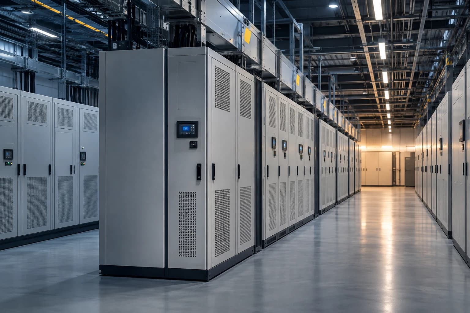 Ampia infrastruttura di alimentazione d’emergenza e UPS con armadi elettrici chiusi